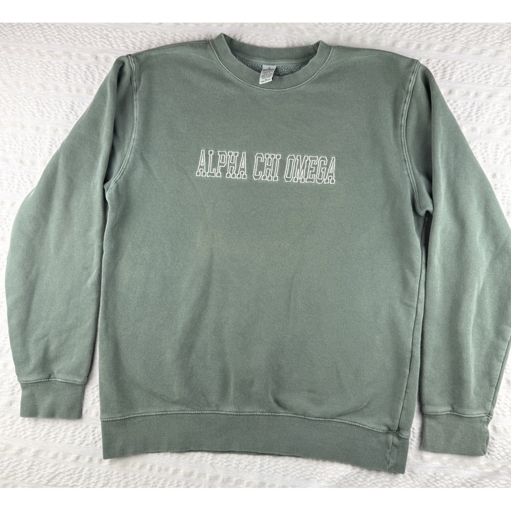 Alpha Chi Omega Sweatshirt Womens M Green Crewneck Sorority